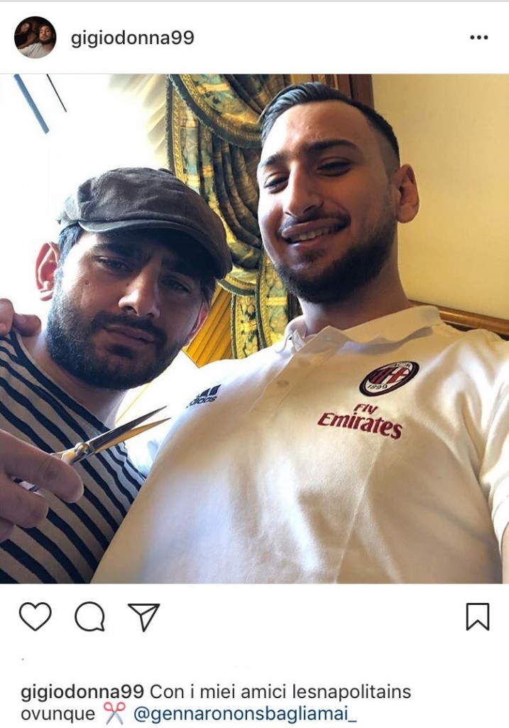 donnarumma selfie col parrucchiere