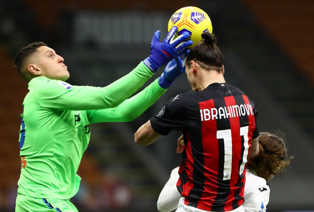 Gollini e Ibrahimovic , in Milan-Atalanta