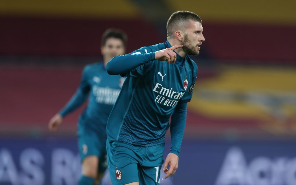 Ante Rebic, esulta dopo il goal in Roma-Milan