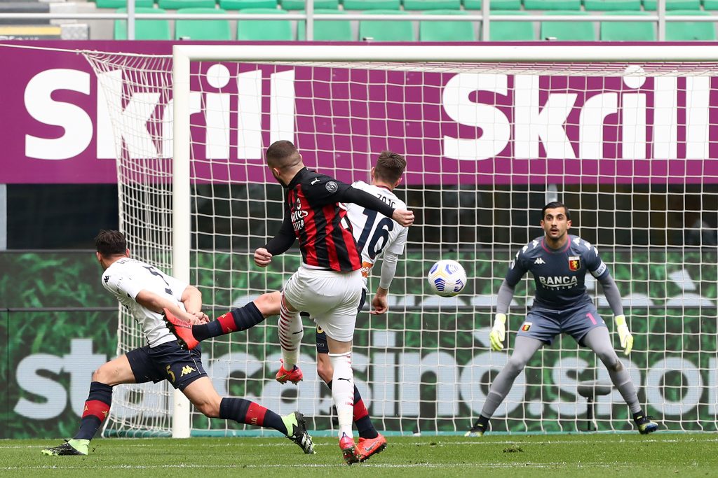 Ante Rebic, attaccante croato del Milan, va in gol nel trentunesimo turno di campionato contro il Genoa
