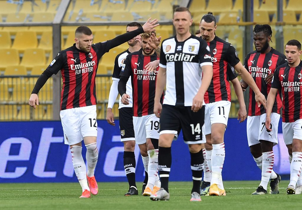 Parma-Milan, l'esultanza dei calciatori rossoneri