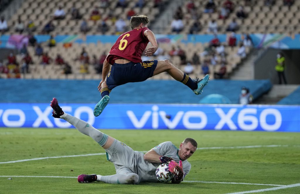 Un fotogramma di Spagna-Svezia di Euro2020
