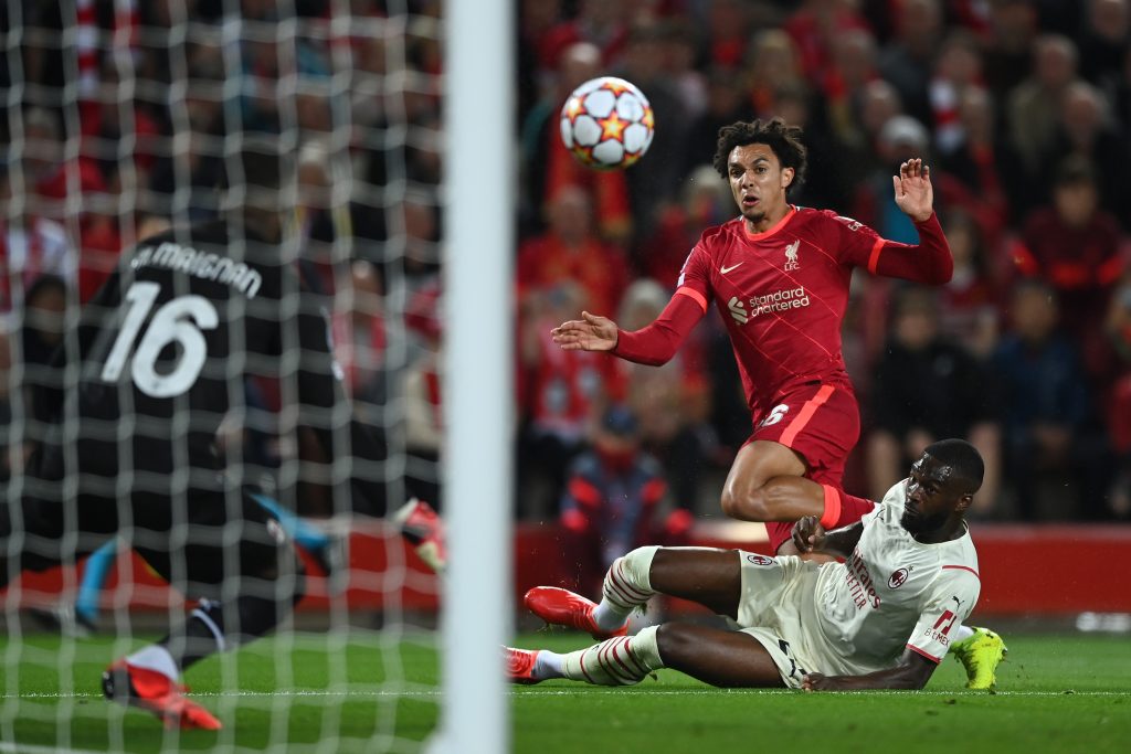 Tomori a contrasto in occasione del gol del Liverpool